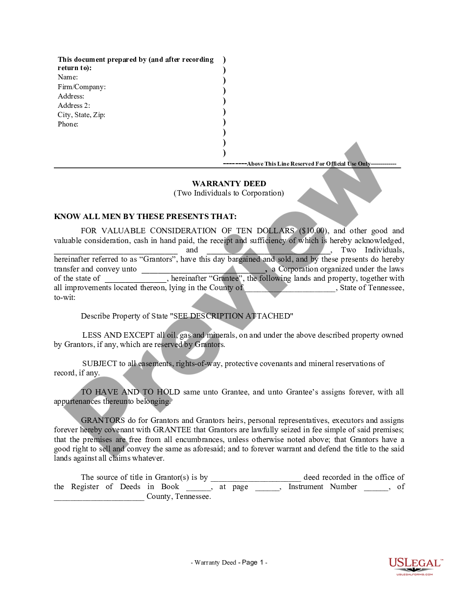 page 0 Warranty Deed from two Individuals to Corporation preview