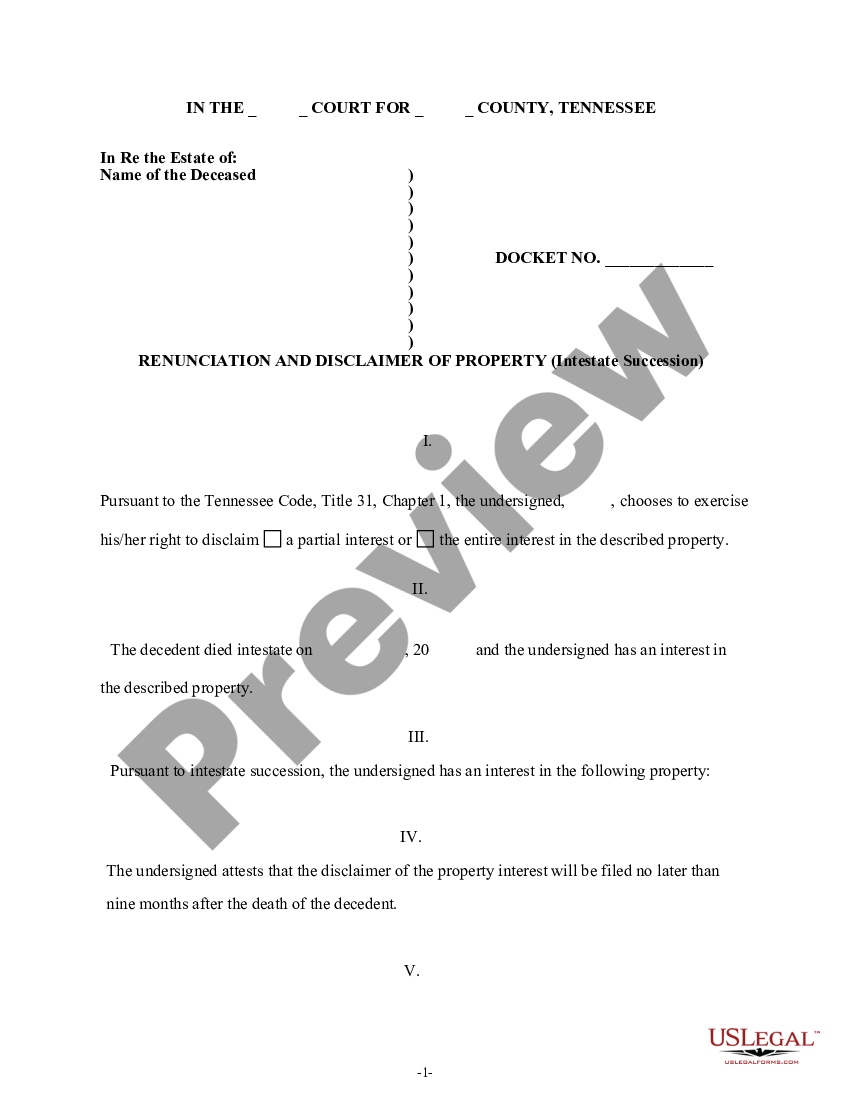 Tennessee Intestate Succession Formula Us Legal Forms 9919