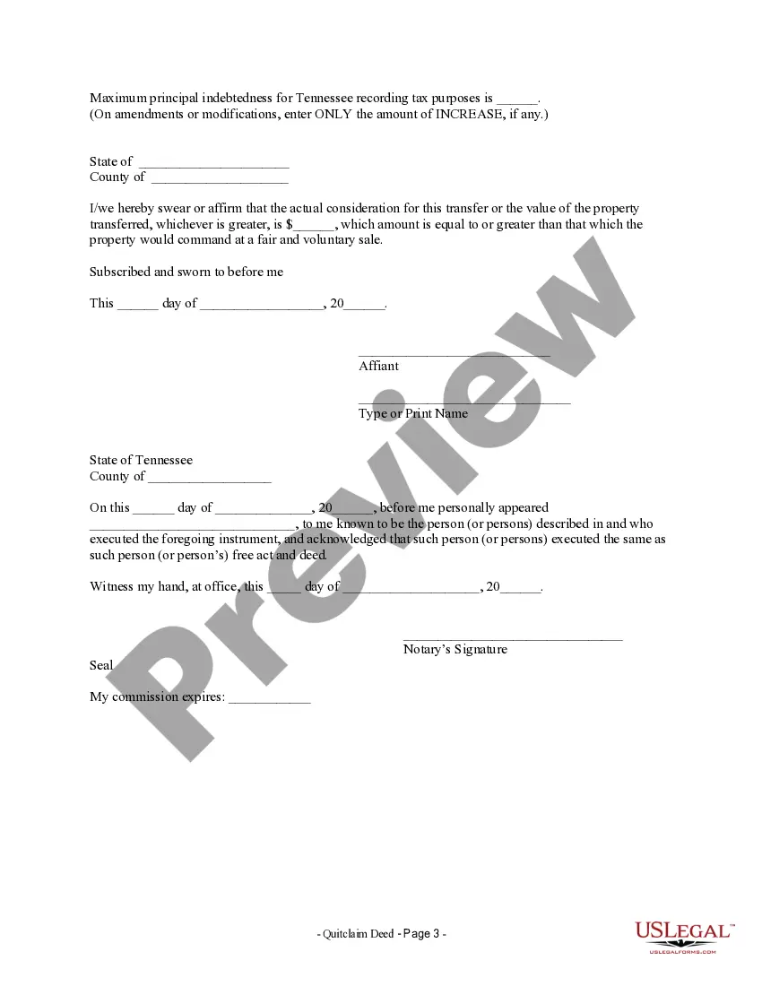 Preview Quitclaim Deed from Individual to Corporation