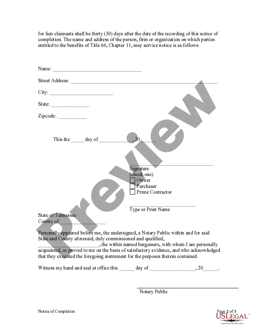 Preview Notice of Completion by Individual