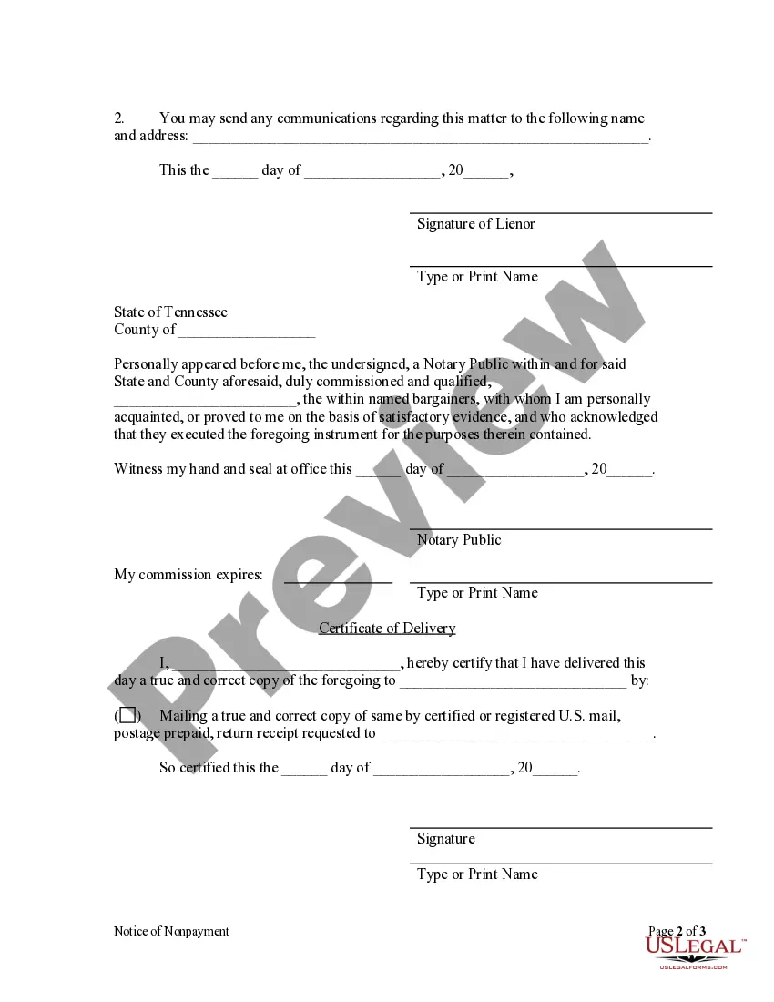 Preview Notice of Nonpayment - Individual