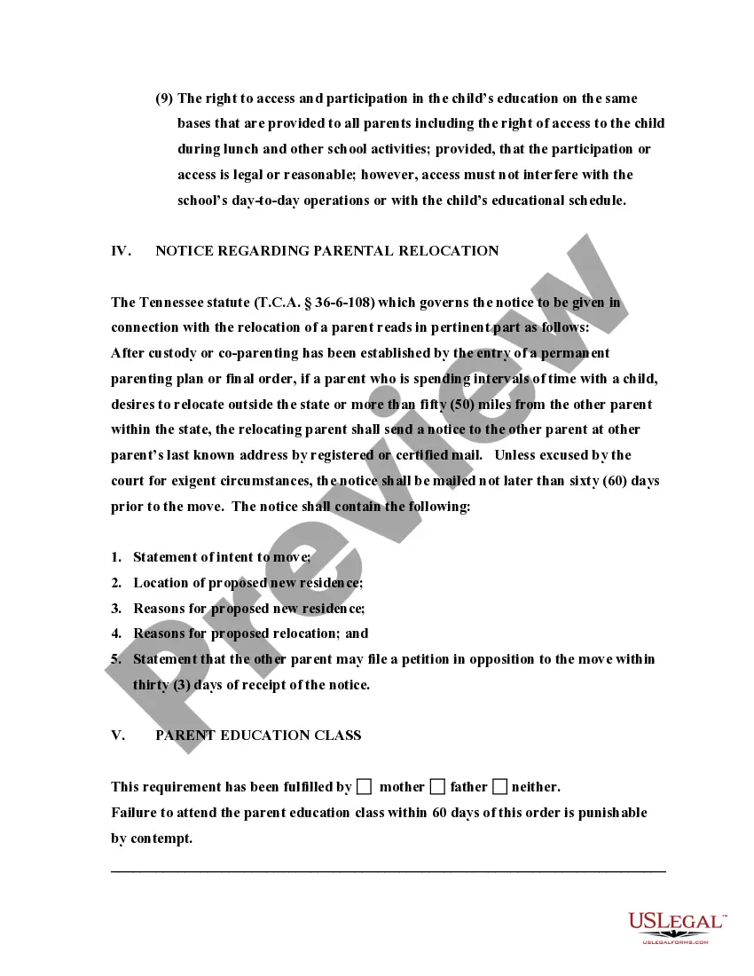 Preview Proposed Parenting Plan