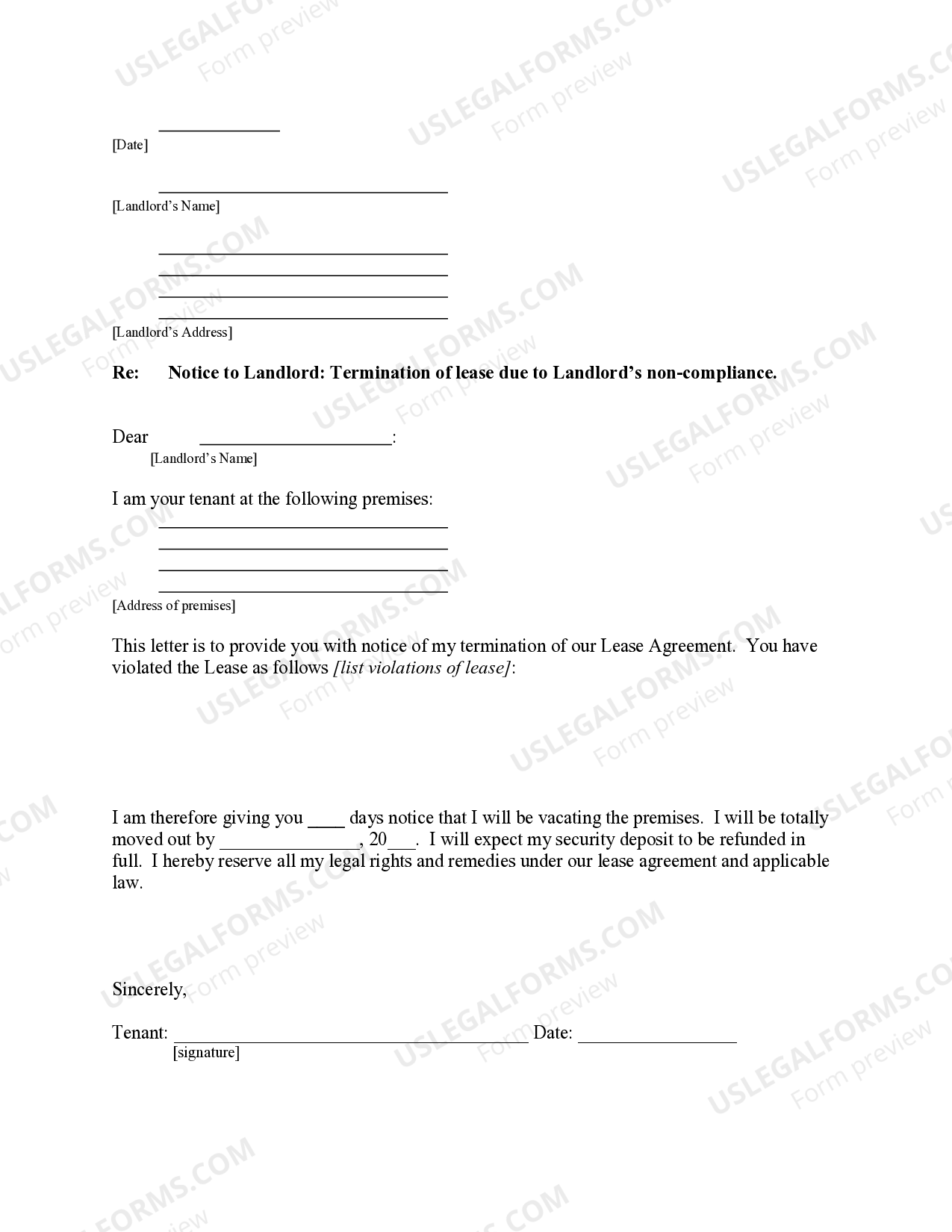 Tennessee Letter From Tenant To Landlord Containing Notice Of 