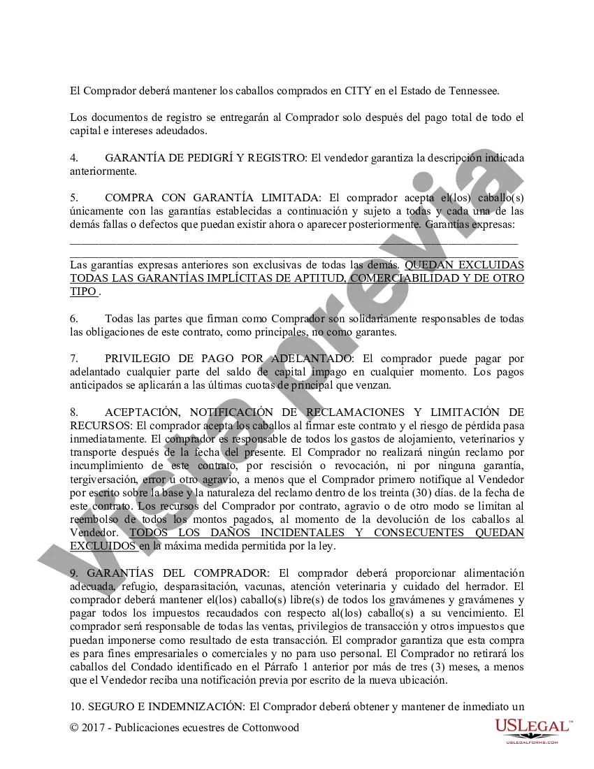 Preview Acuerdo de seguridad y compra a plazos con garantías limitadas - Formularios equinos de caballos