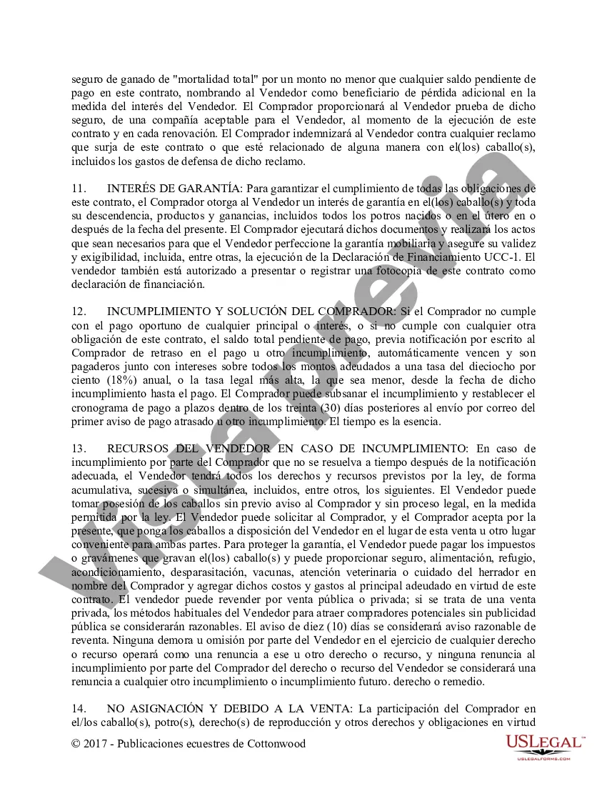 Preview Acuerdo de seguridad y compra a plazos con garantías limitadas - Formularios equinos de caballos
