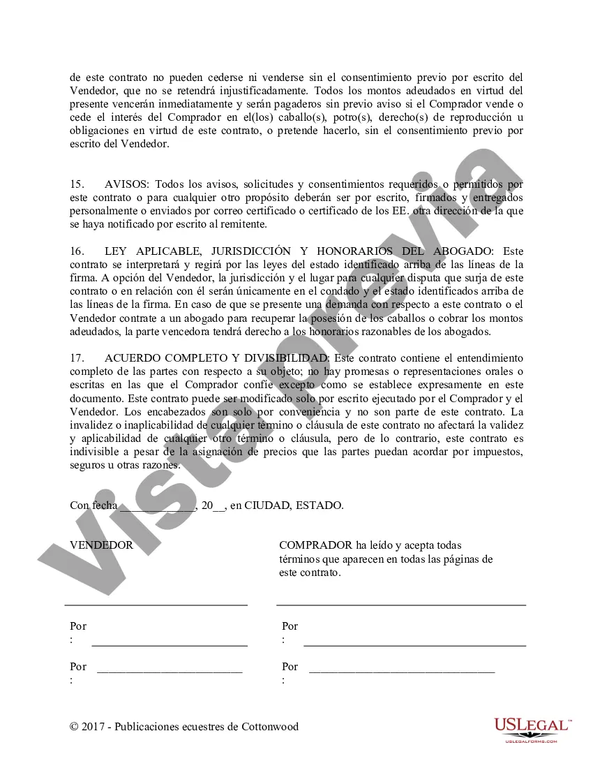 Preview Acuerdo de seguridad y compra a plazos con garantías limitadas - Formularios equinos de caballos