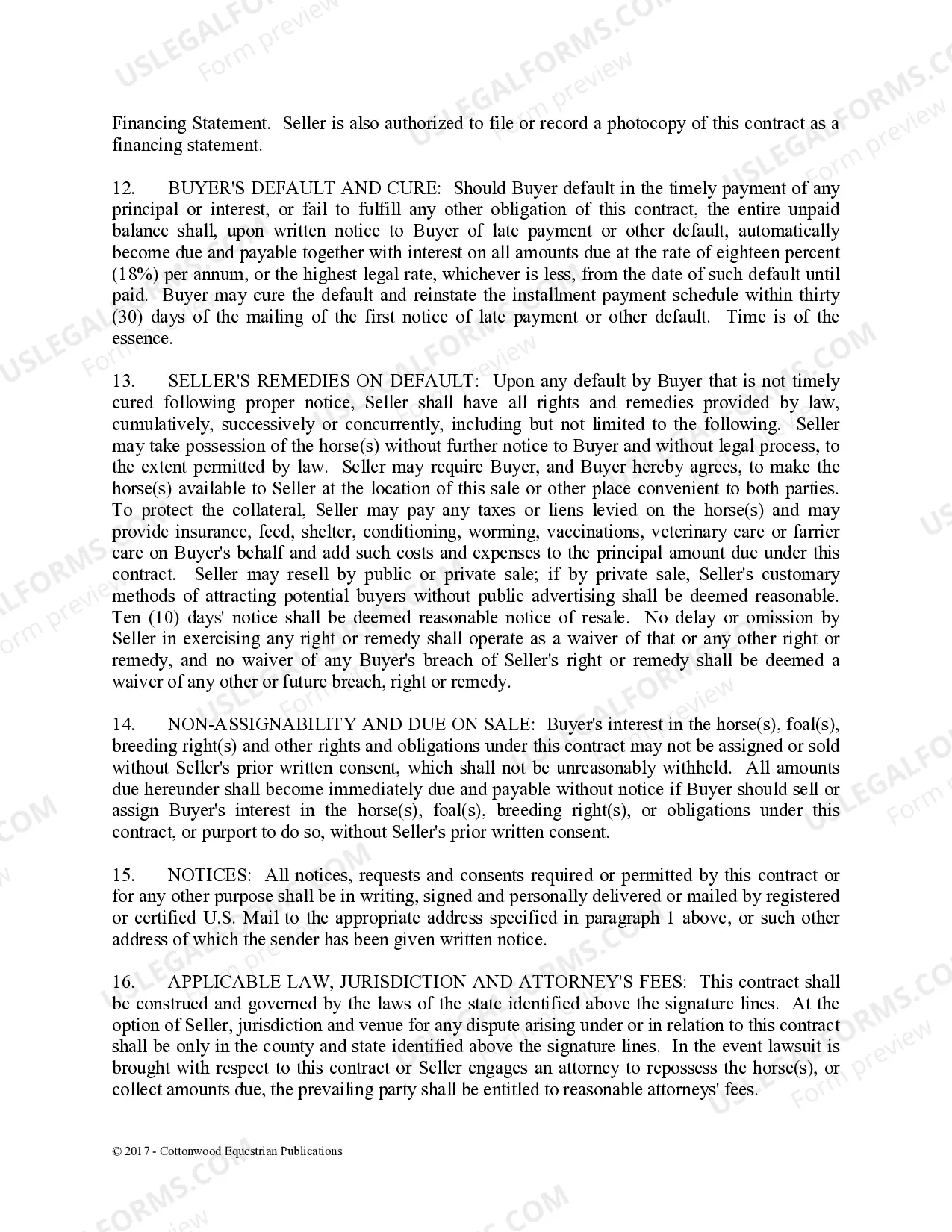 Preview Installment Purchase and Security Agreement Without Limited Warranties - Horse Equine Forms