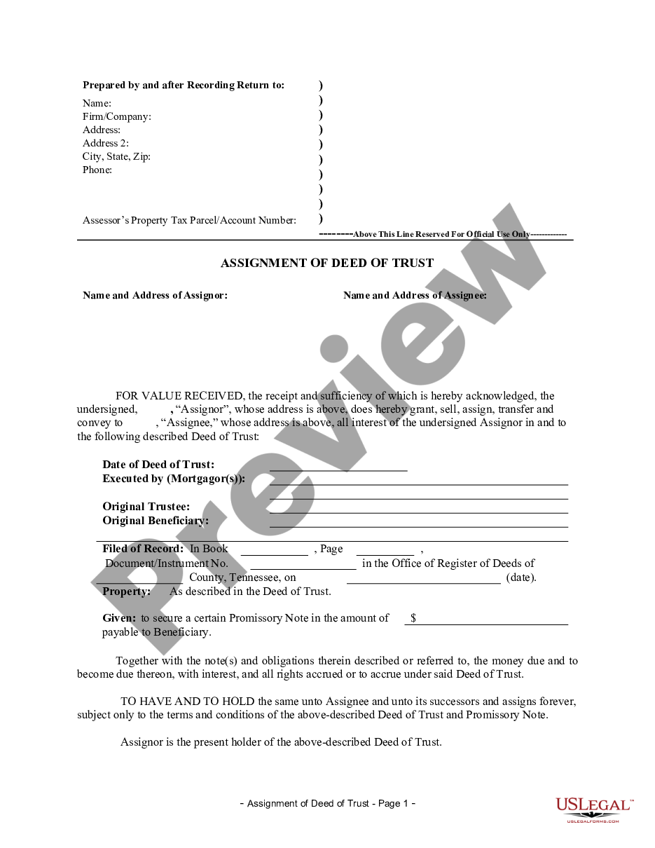 page 0 Assignment of Deed of Trust by Corporate Mortgage Holder preview