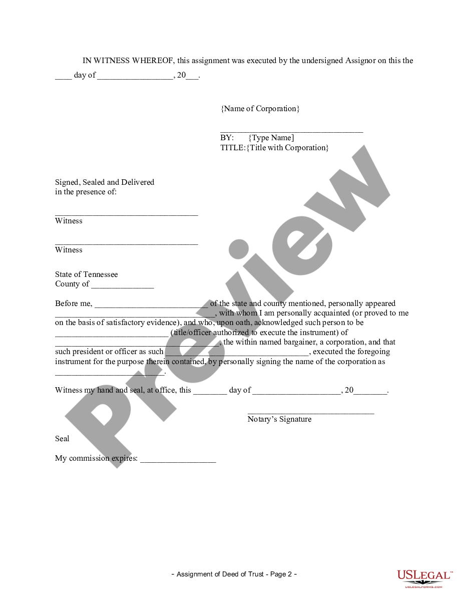 page 1 Assignment of Deed of Trust by Corporate Mortgage Holder preview