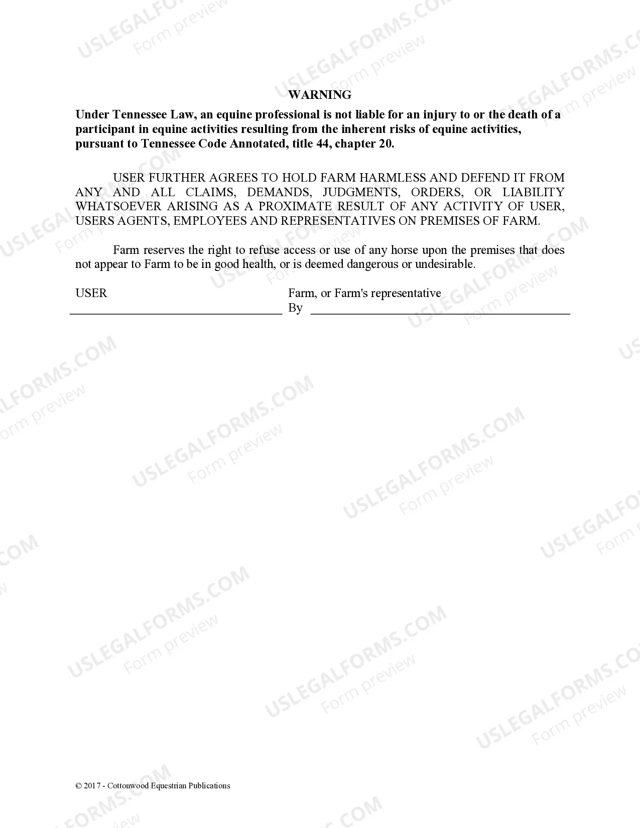 Preview Facility Release Agreement - Show Or Clinic - Horse Equine Forms