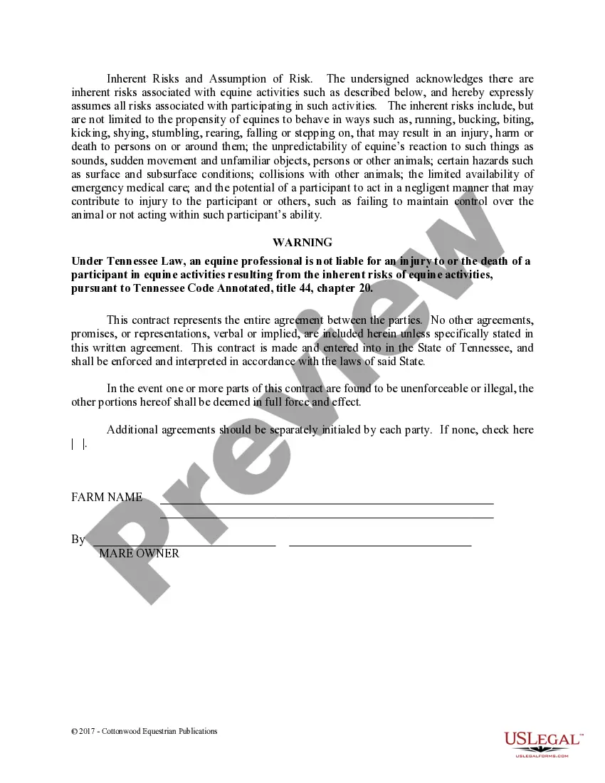 Preview Stallion Service Contract - Horse Equine Forms