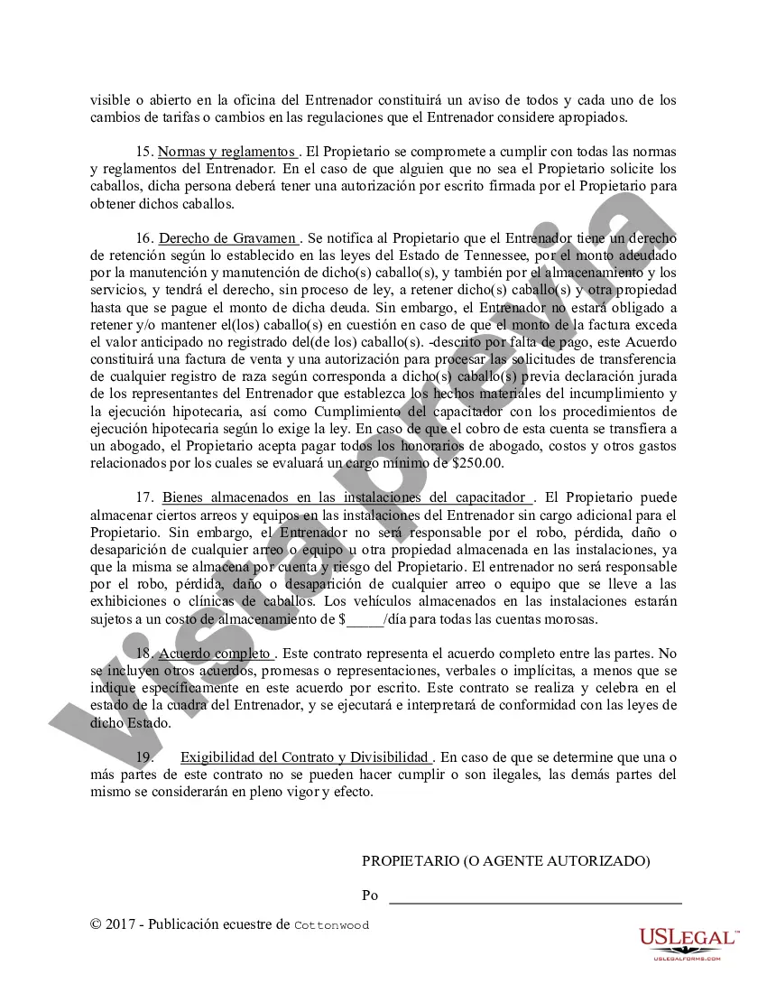 Preview Contrato de Entrenamiento - Caballo Equino Formas