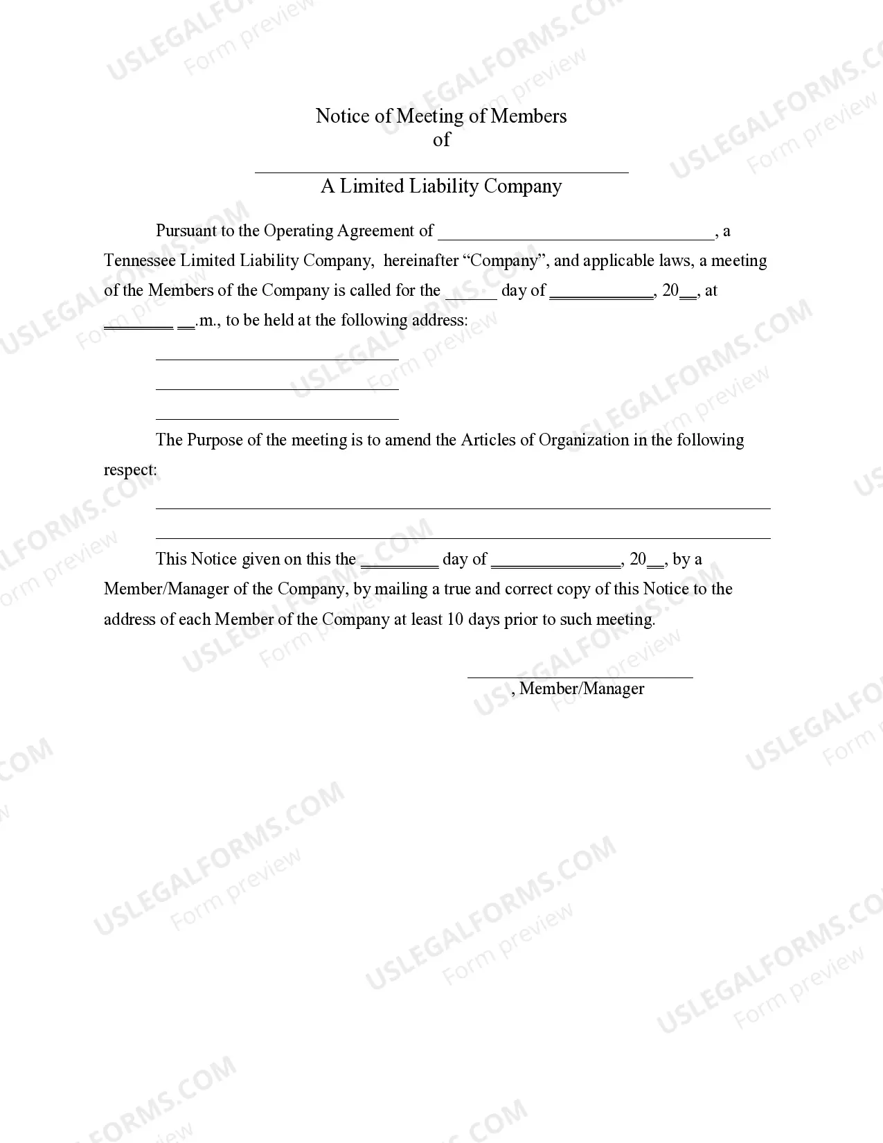 Preview LLC Notices, Resolutions and other Operations Forms Package
