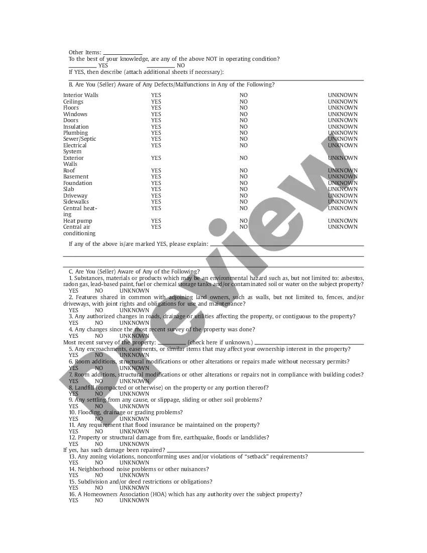 Preview Residential Real Estate Sales Disclosure Statement