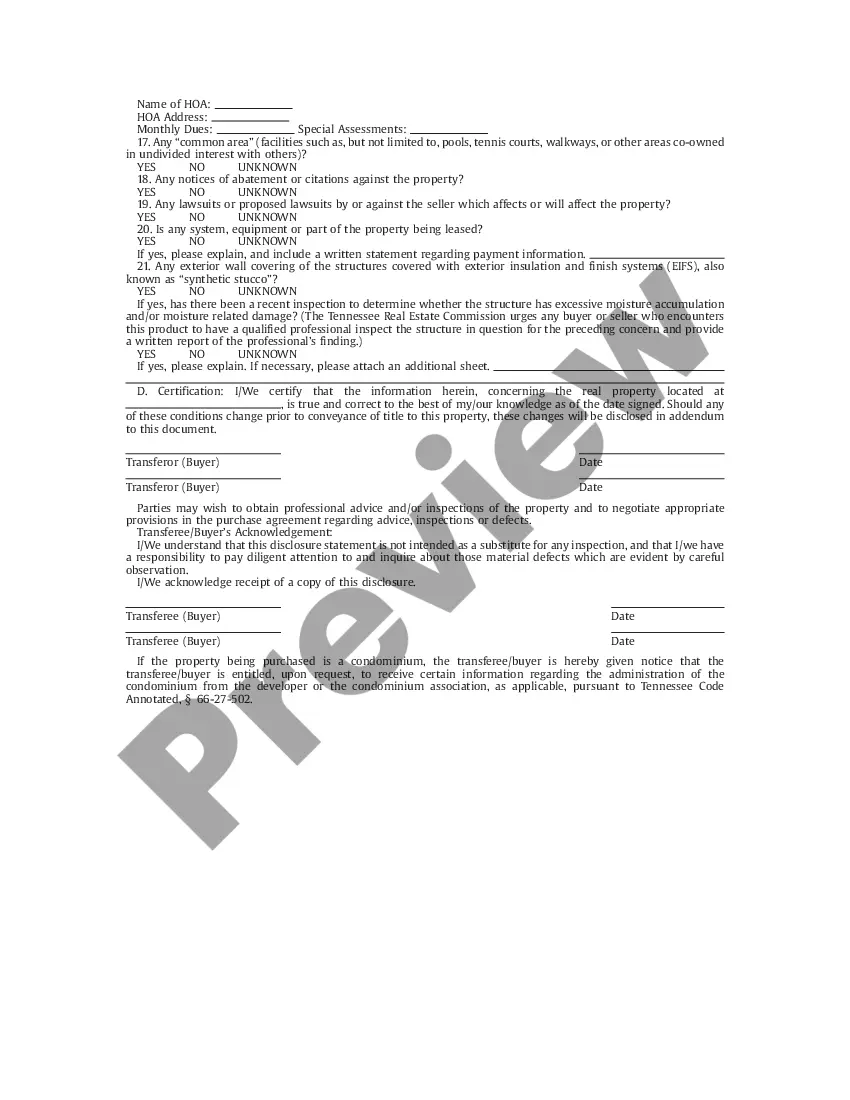 Preview Residential Real Estate Sales Disclosure Statement