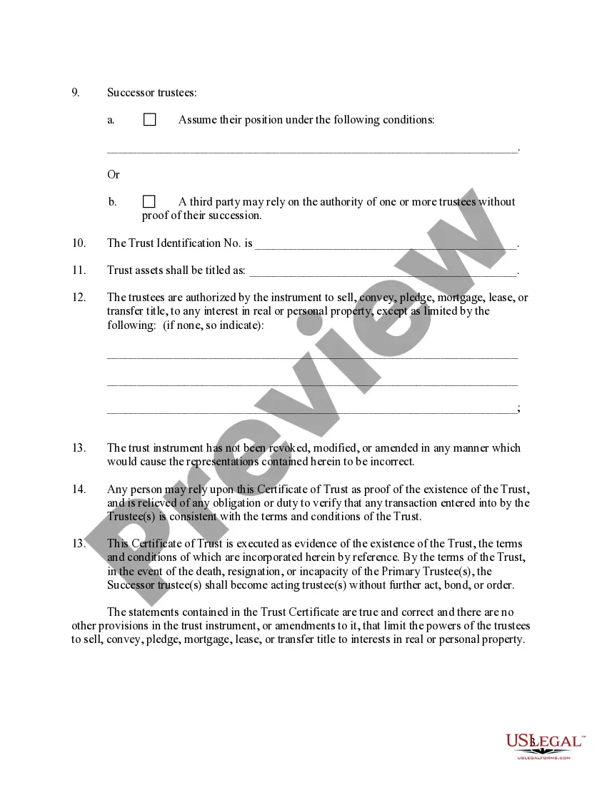 Preview Tennessee Certificate of Trust by Corporation