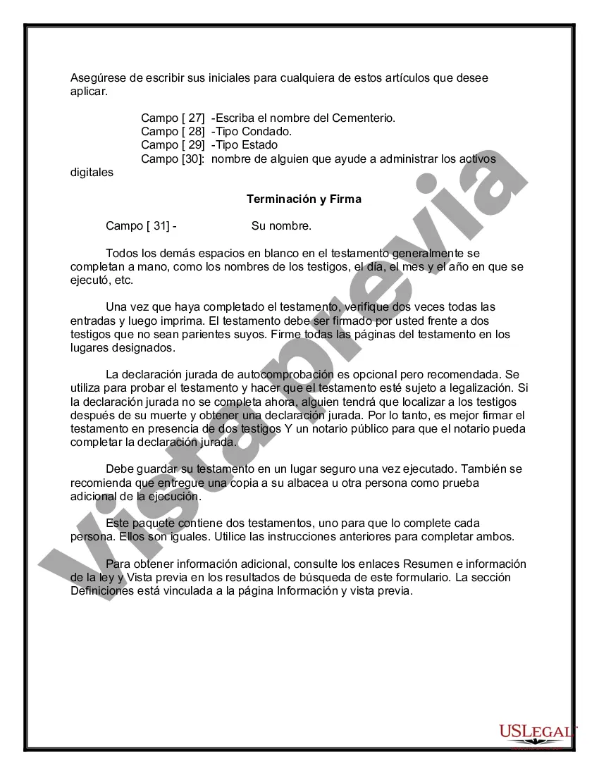 Preview Testamentos mutuos que contienen última voluntad y testamentos para personas solteras que viven juntas sin hijos