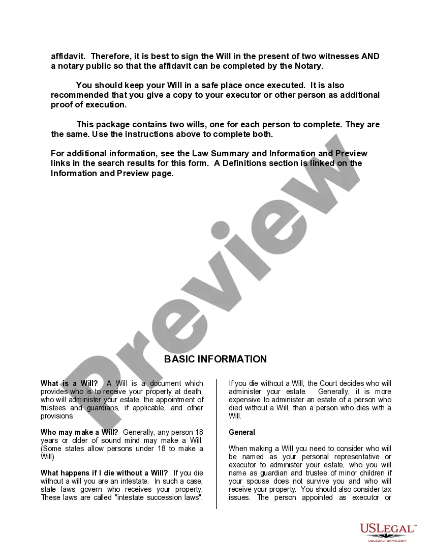 Preview Mutual Wills containing Last Will and Testaments for Man and Woman living together not Married with No Children