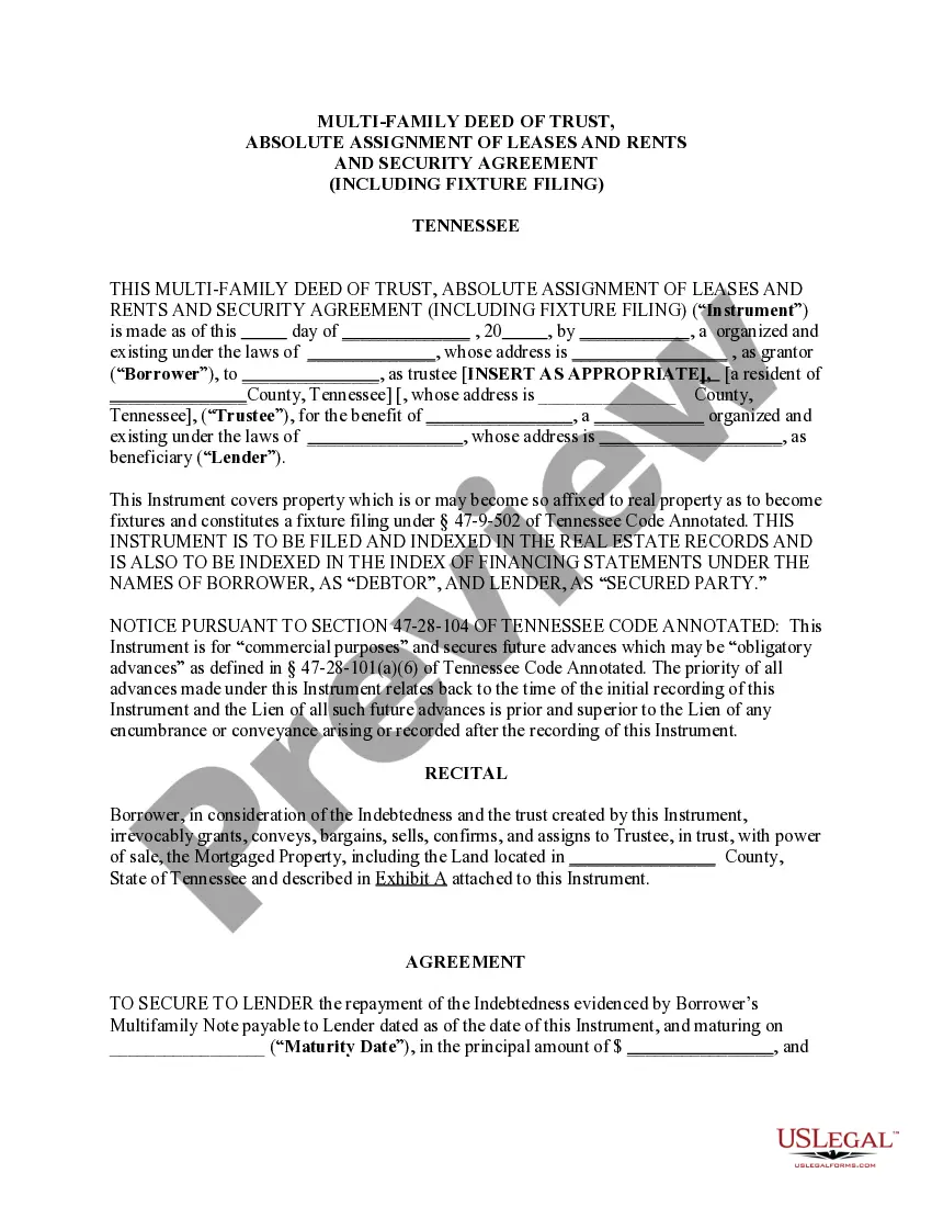 Preview Multi-Family Deed of Trust, Absolute Assignment of Leases and Rents and Security Agreement