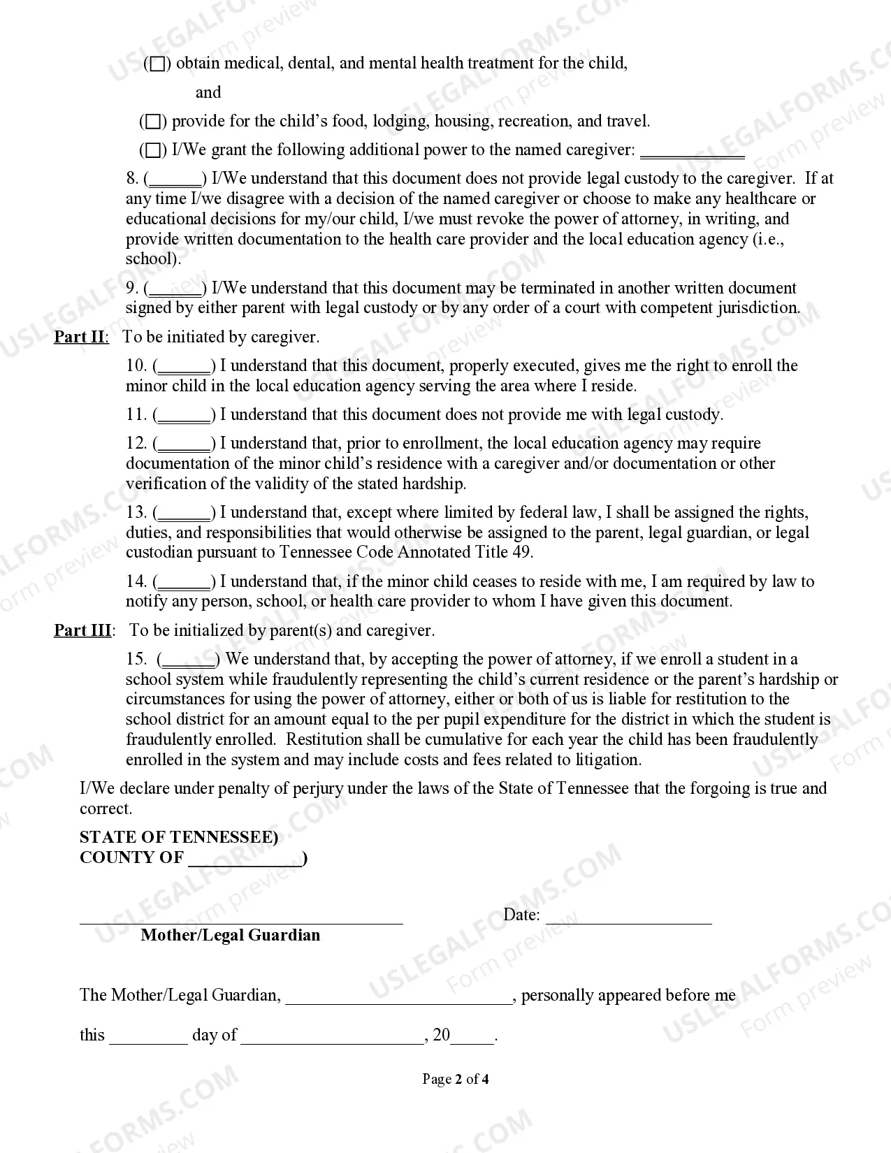 Preview Power of Attorney for Care of a Minor Child