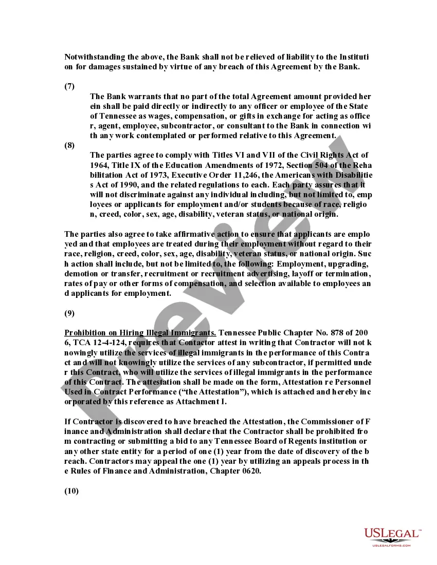 Preview Banking Agreement