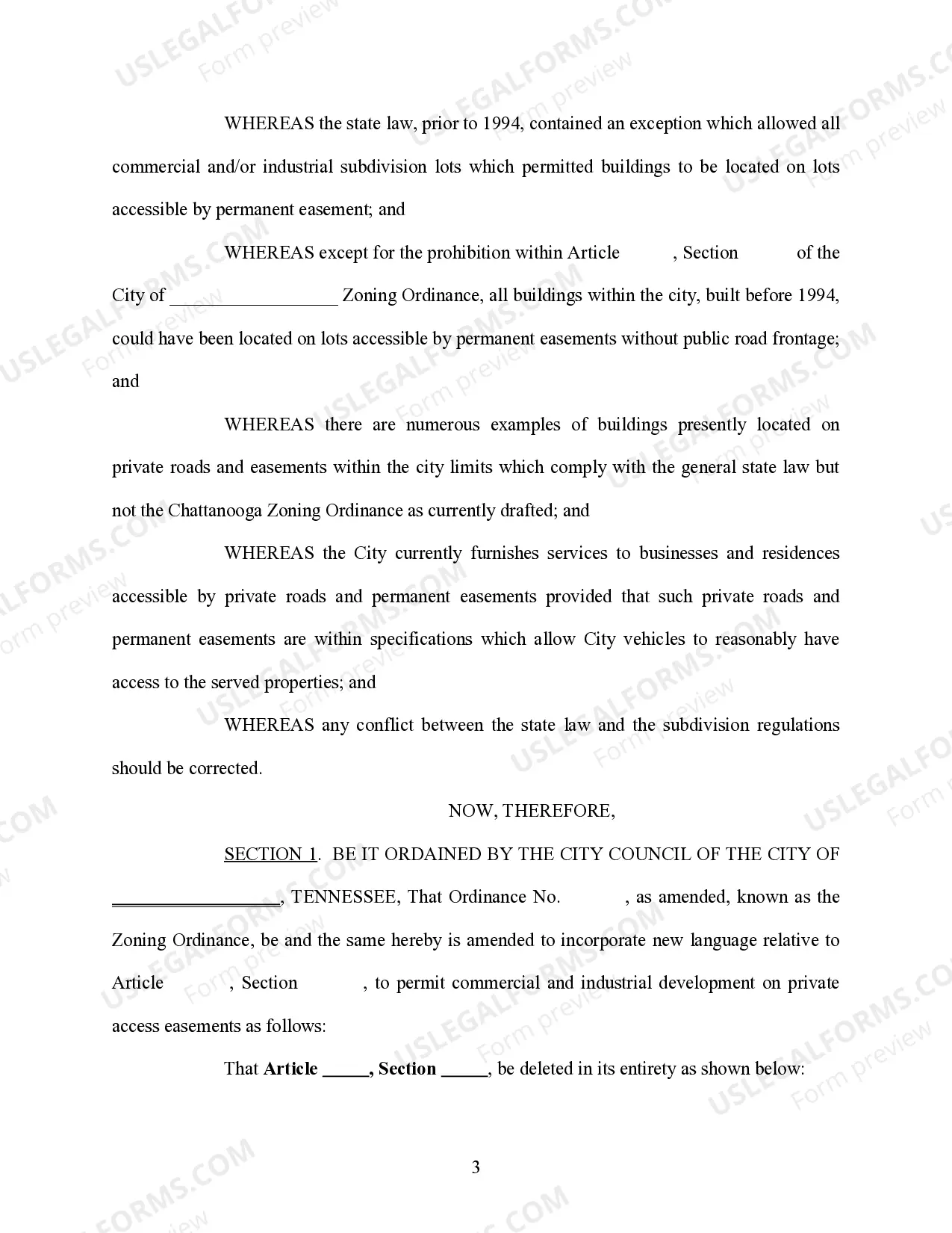 Preview Amendment to Zoning Ordinance to Permit Commercial and Industrial Development on Private Access Easements