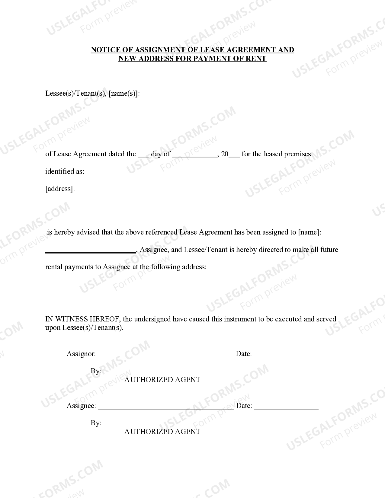 Tennessee Assignment of Lease from Lessor with Notice of Assignment - Lease  Transfer Agreement | US Legal Forms