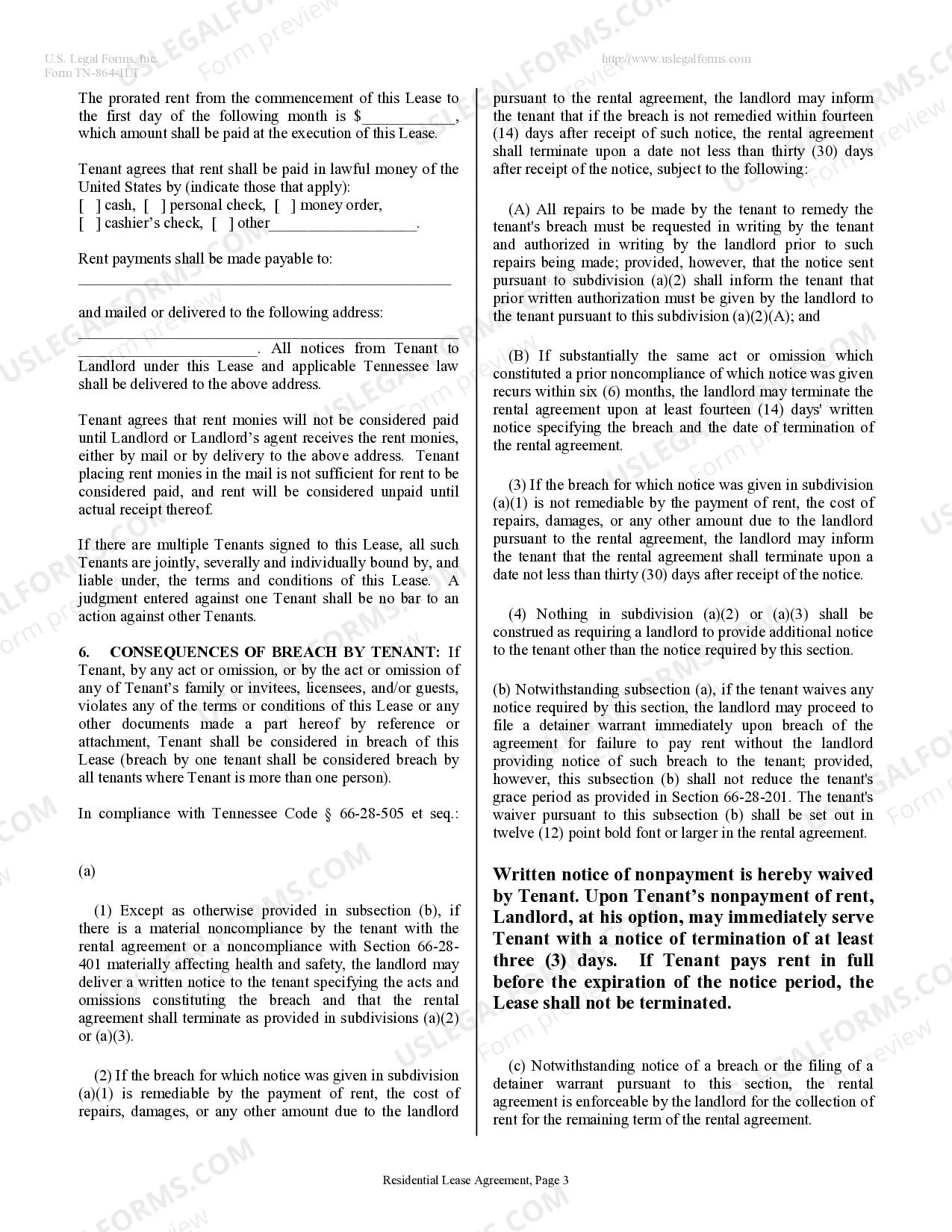 Preview Residential Lease or Rental Agreement for Month to Month