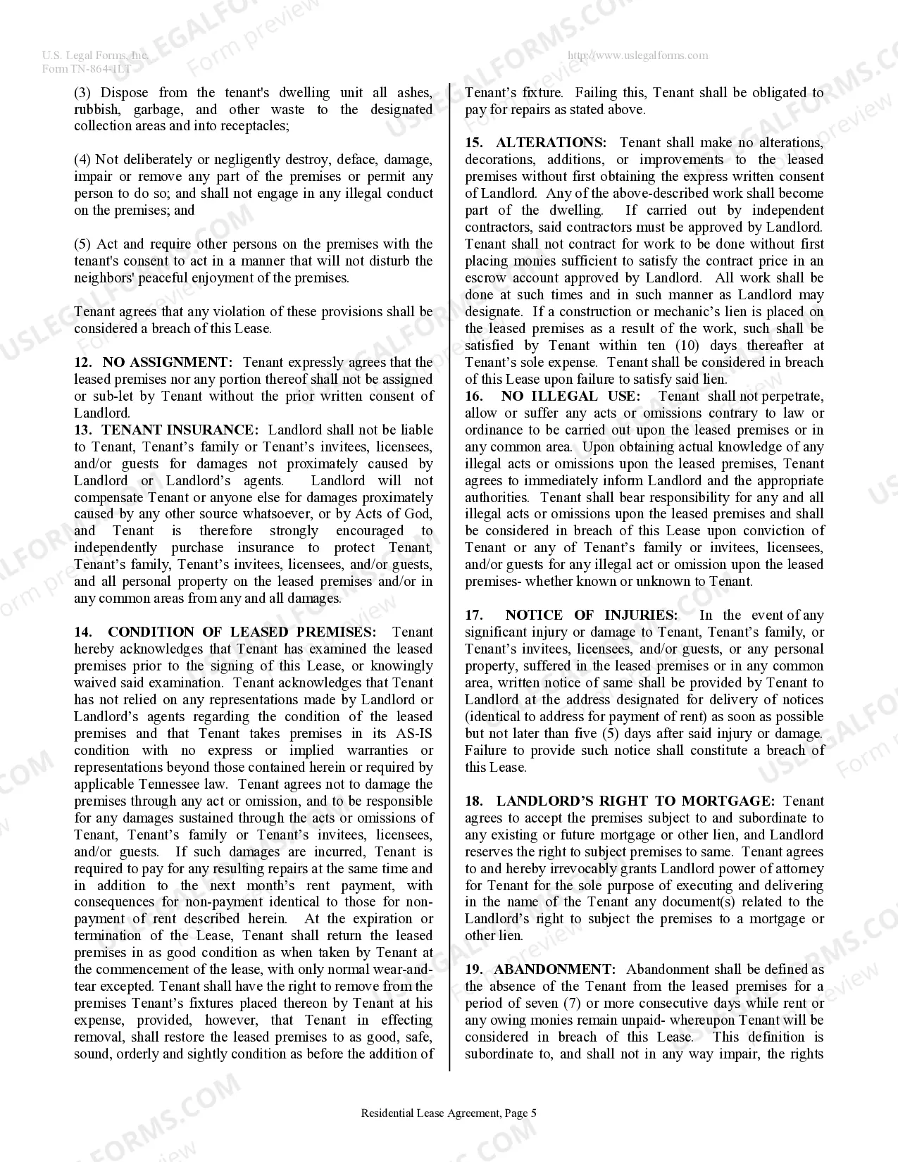 Preview Residential Lease or Rental Agreement for Month to Month
