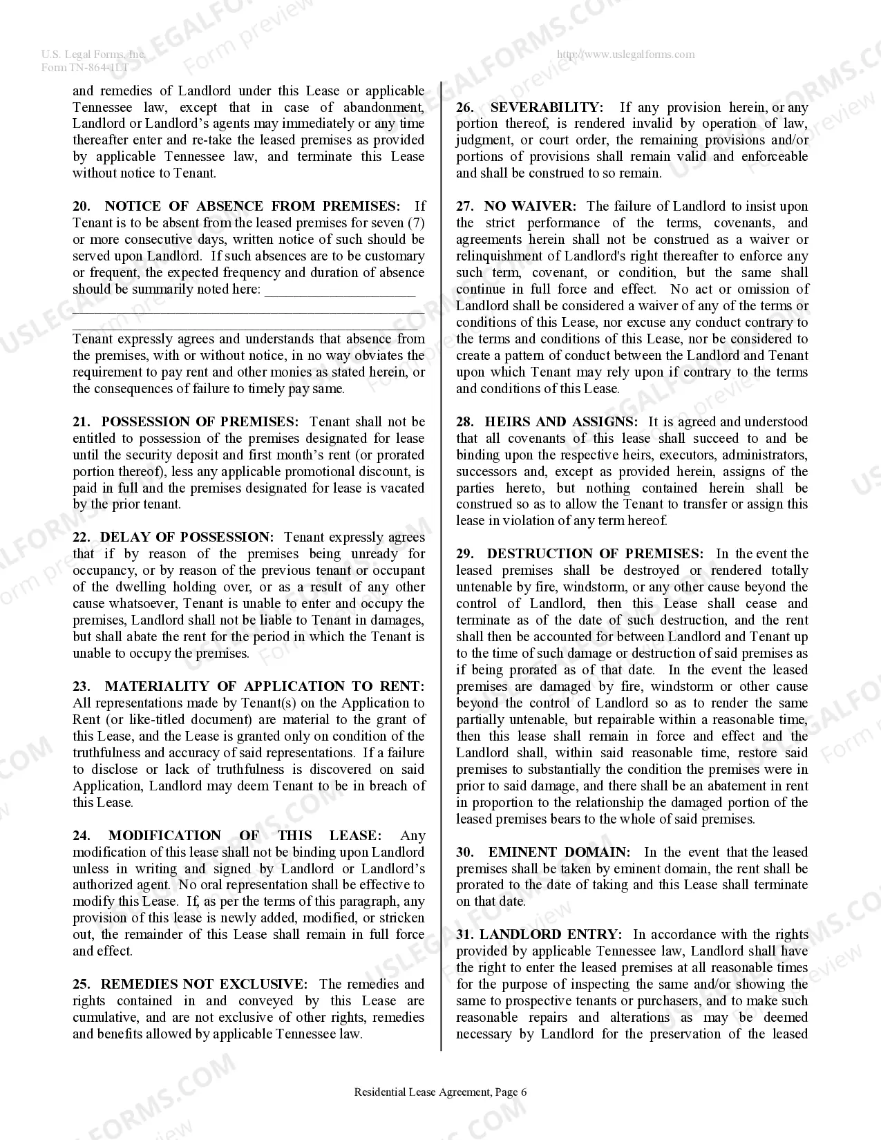 Preview Residential Lease or Rental Agreement for Month to Month