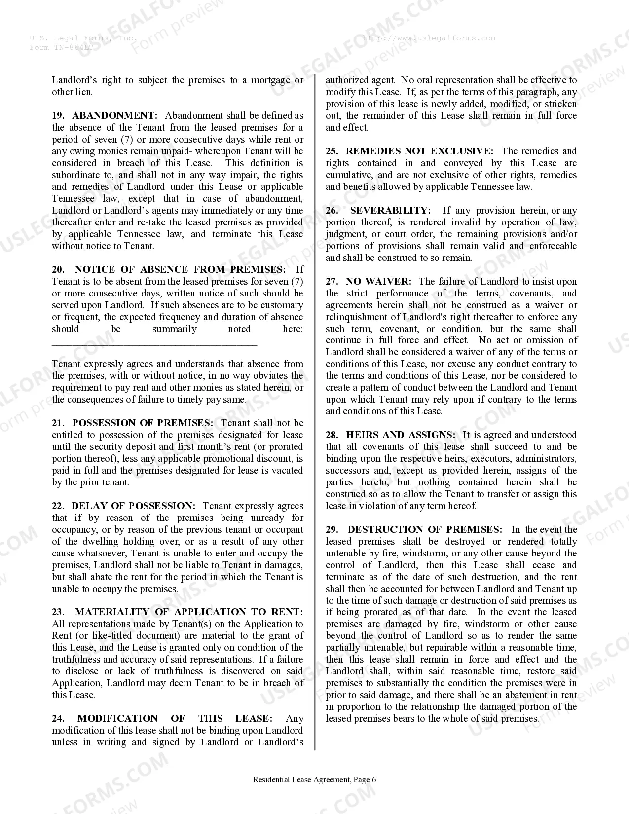 Preview Residential Rental Lease Agreement