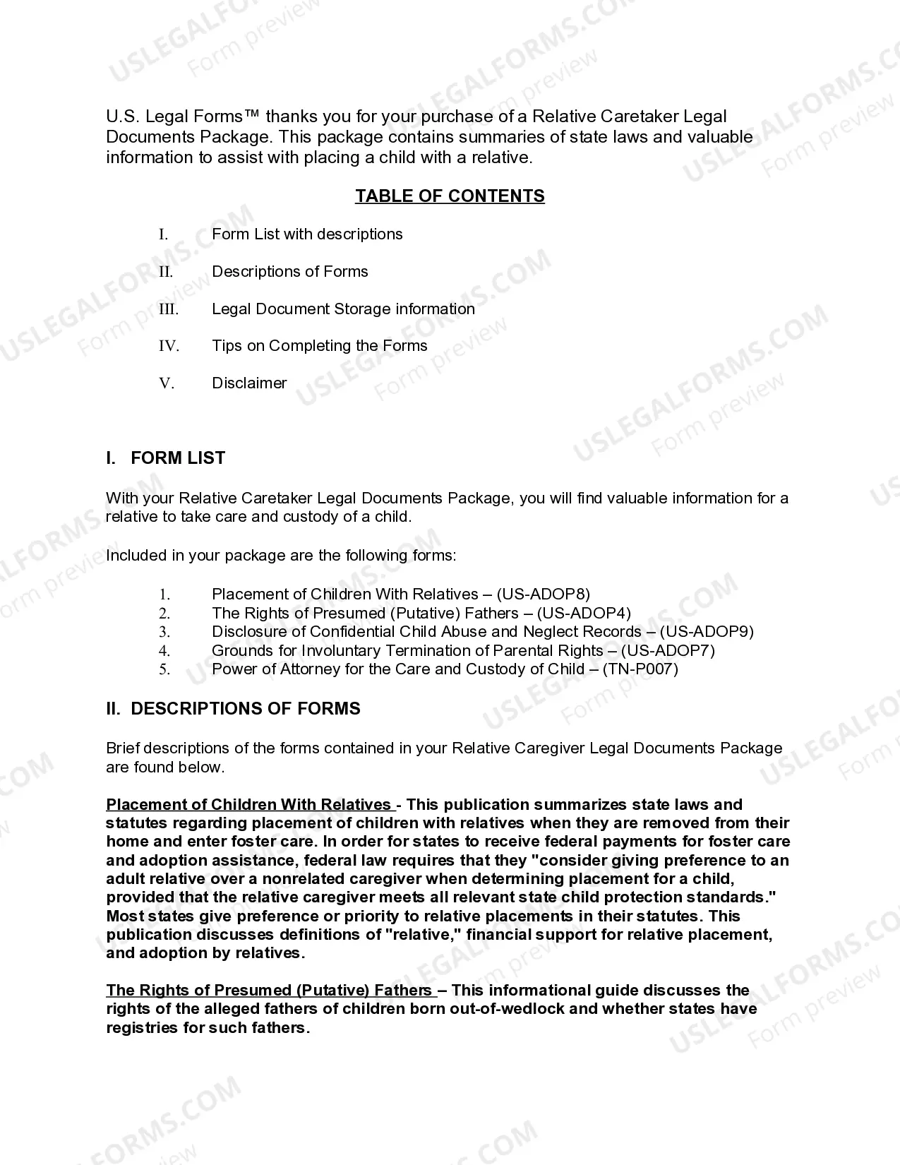 Preview Tennessee Relative Caretaker Legal Documents Package