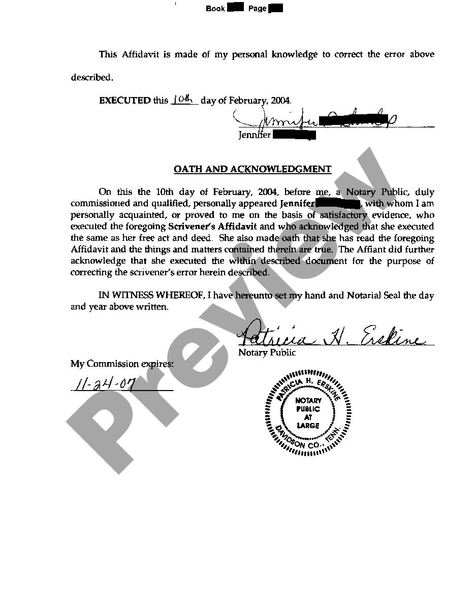 Tennessee Scriveners Affidavit Scriveners Affidavit Us Legal Forms 3094