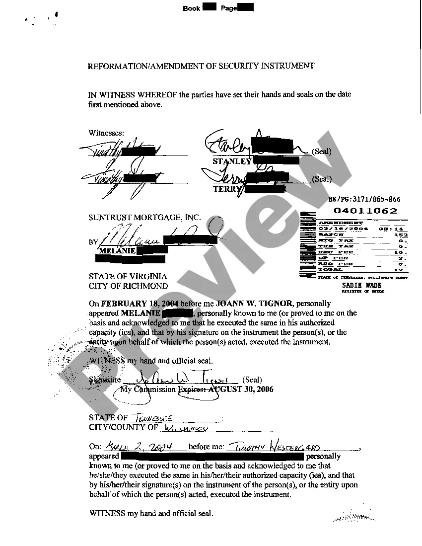Preview Reformation Amendment of Note And Security Instrument