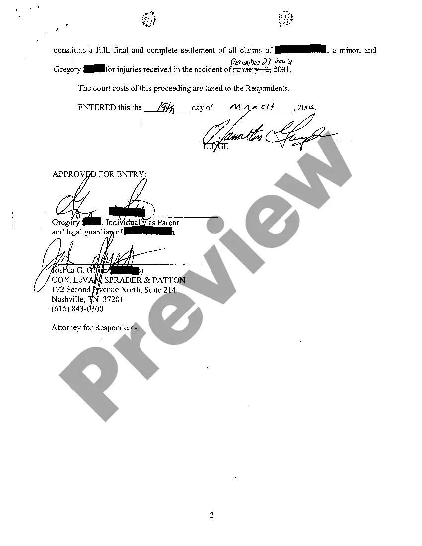 Preview A02 Order Approving Minor Settlement