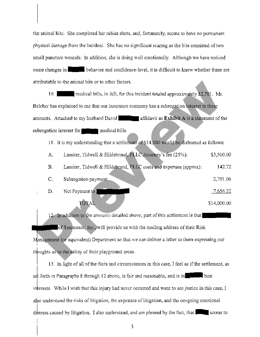 Get A04 Affidavit of Minor's Mother regarding proposed settlement to minor child from injury due to rodent bite Preview A04 Affidavit of Minor's Mother regarding proposed settlement to minor child from injury due to rodent bite