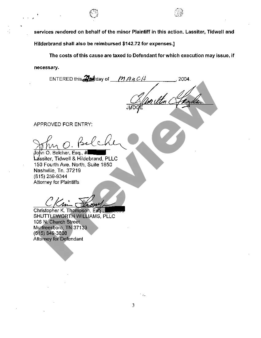 Preview A07 Order Approving Minor's Settlement regarding injury to minor child from rodent bite