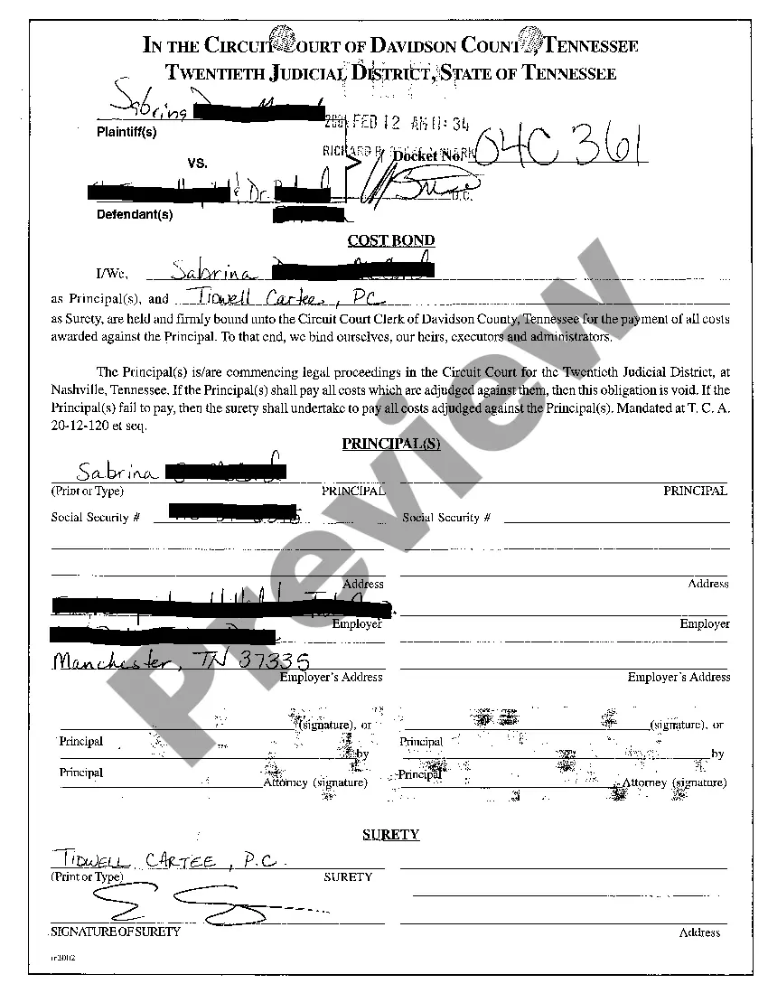 Preview A04 Circuit Court Letter to Plaintiff Attorney to Complete Cost Bond Form