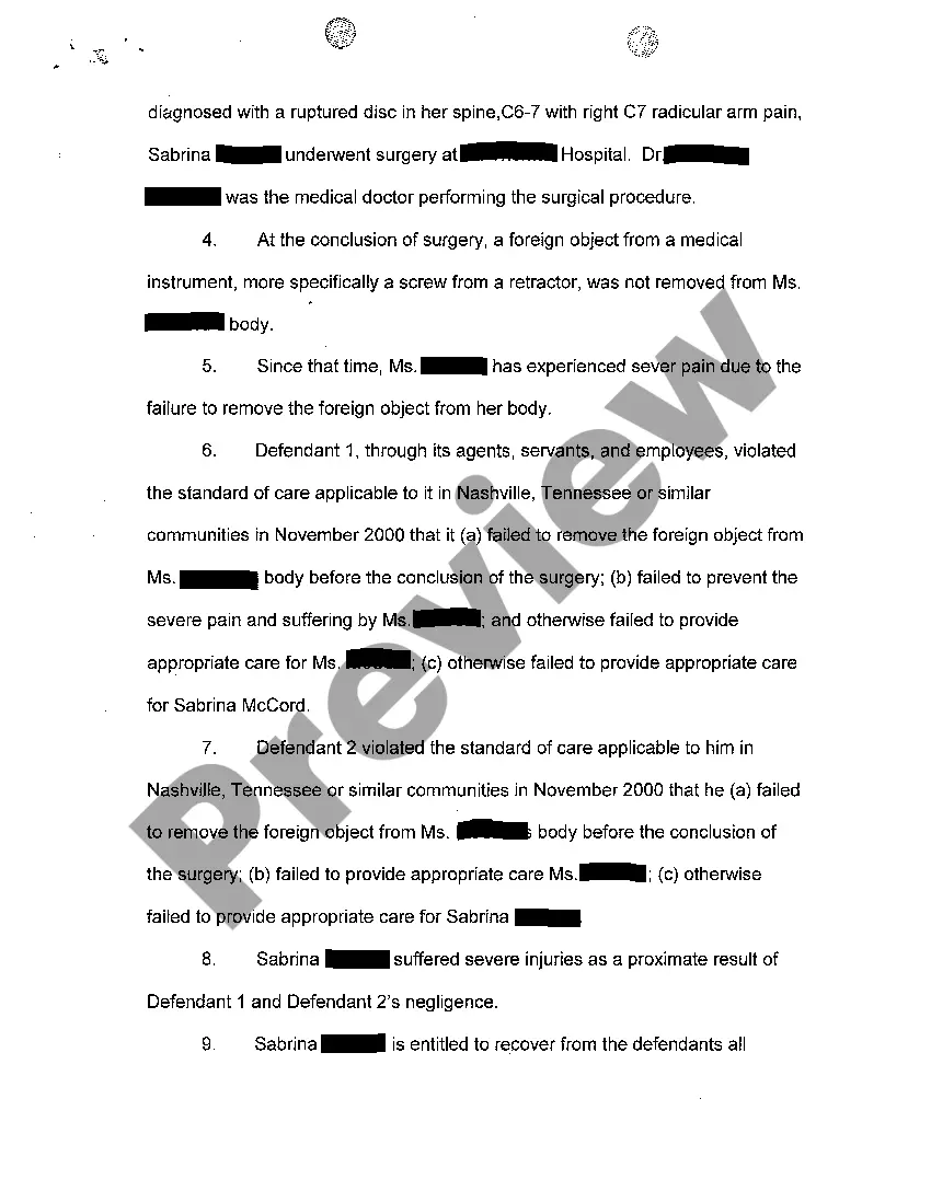 Get A01 Complaint regarding screw left in patient following surgery Preview A01 Complaint regarding screw left in patient following surgery