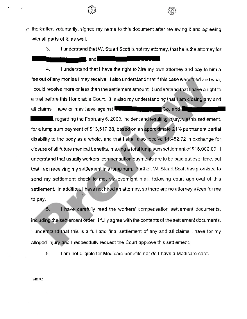 Get A02 Affidavit of Worker accepting the Settlement Preview A02 Affidavit of Worker accepting the Settlement