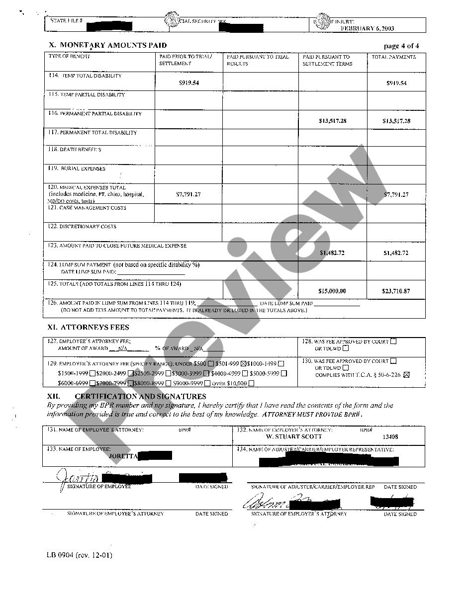 Tennessee Workman's Compensation Statistical Data Form US Legal Forms