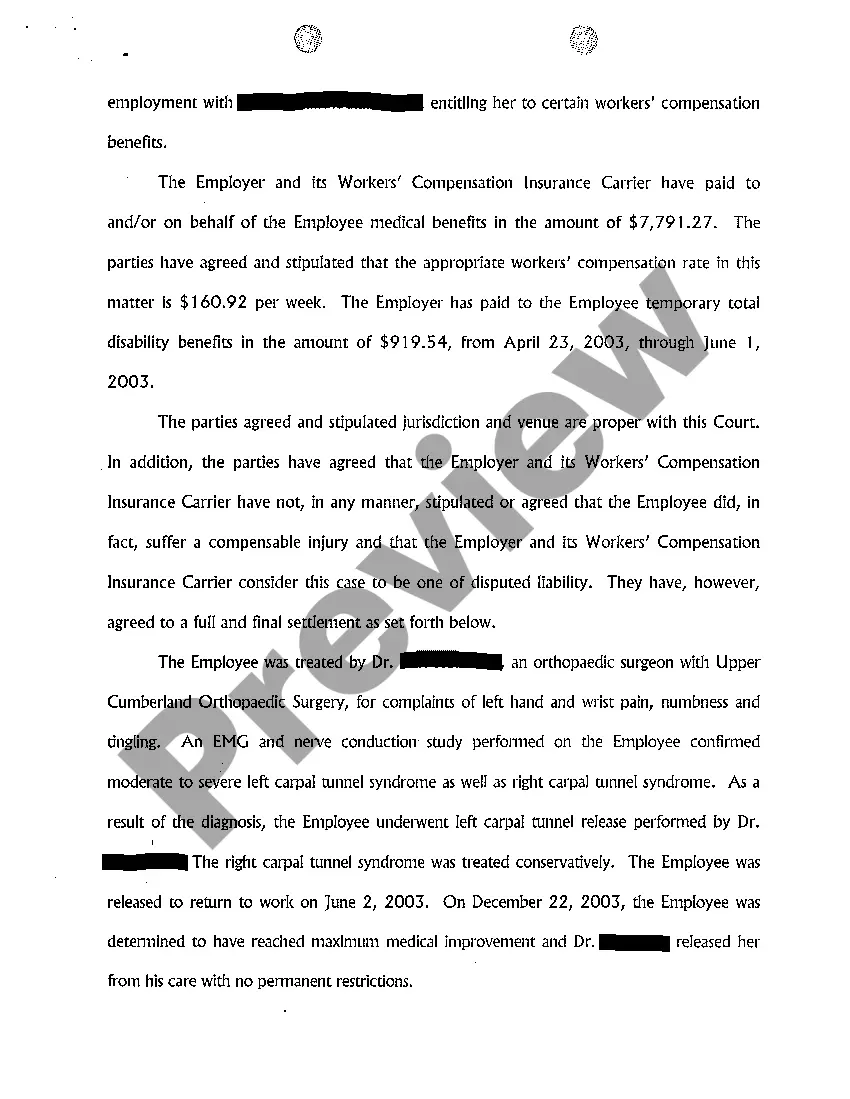 Preview A01 Petition to accept lump sum worker's compensation settlement