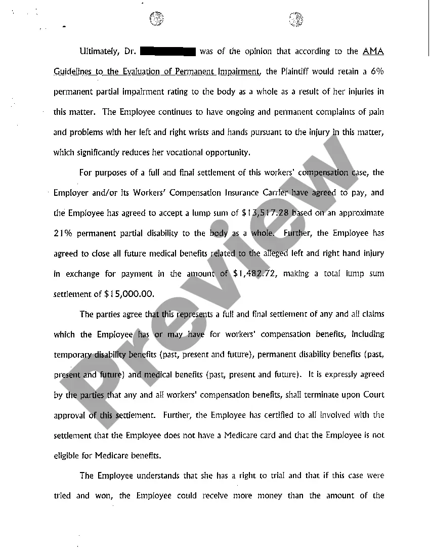 Preview A01 Petition to accept lump sum worker's compensation settlement