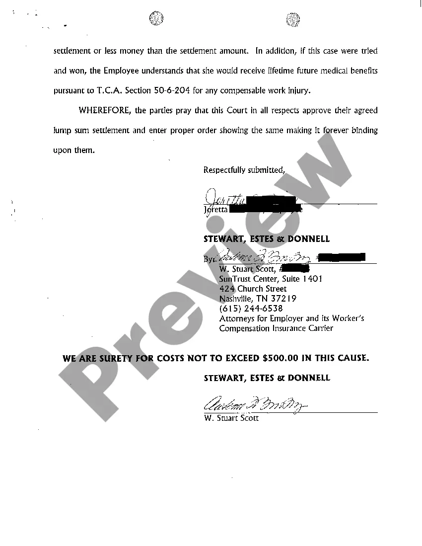 Preview A01 Petition to accept lump sum worker's compensation settlement