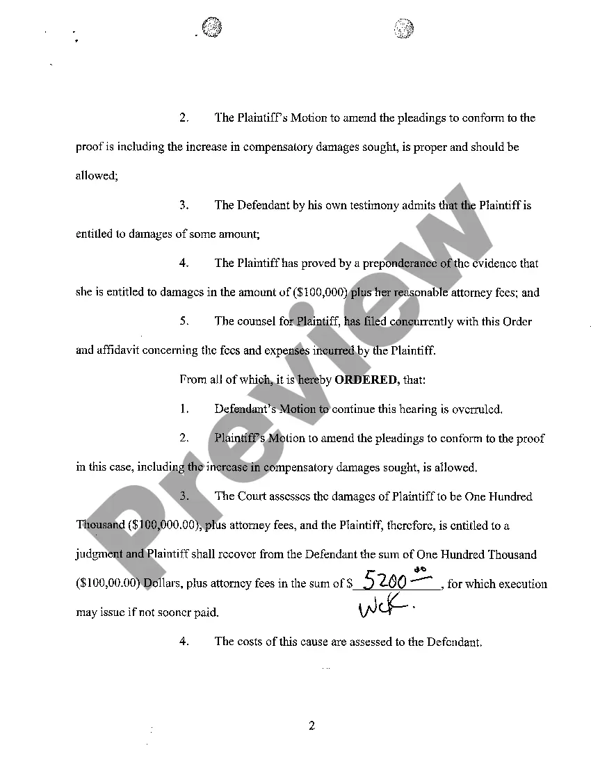 Preview A10 Order Setting Damages Based Upon Default Judgment
