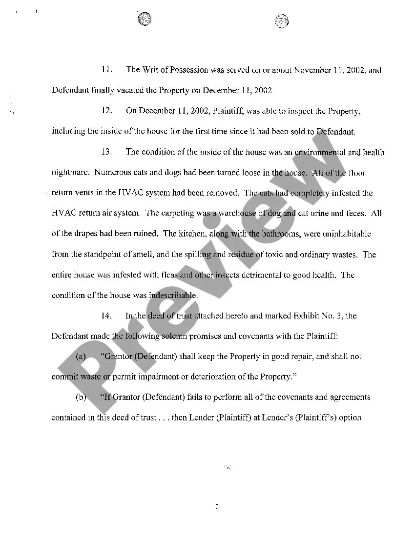 Preview A01 Complaint regarding Breach of Deed of Trust provisions to keep property in good repair