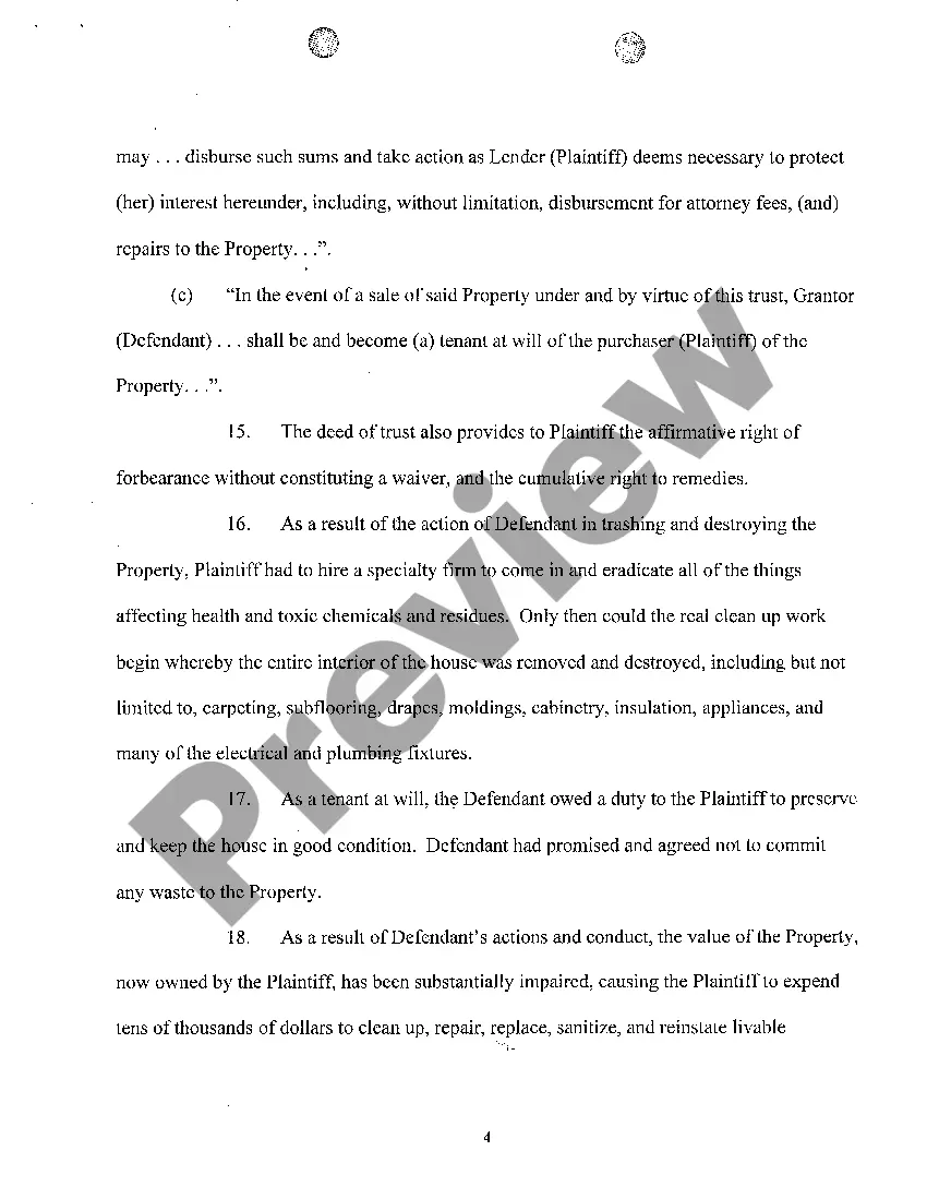 Preview A01 Complaint regarding Breach of Deed of Trust provisions to keep property in good repair