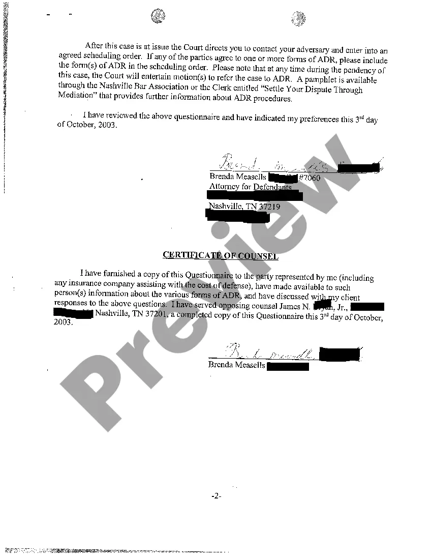 Preview A03 Alternative Dispute Resolution Questionnaire