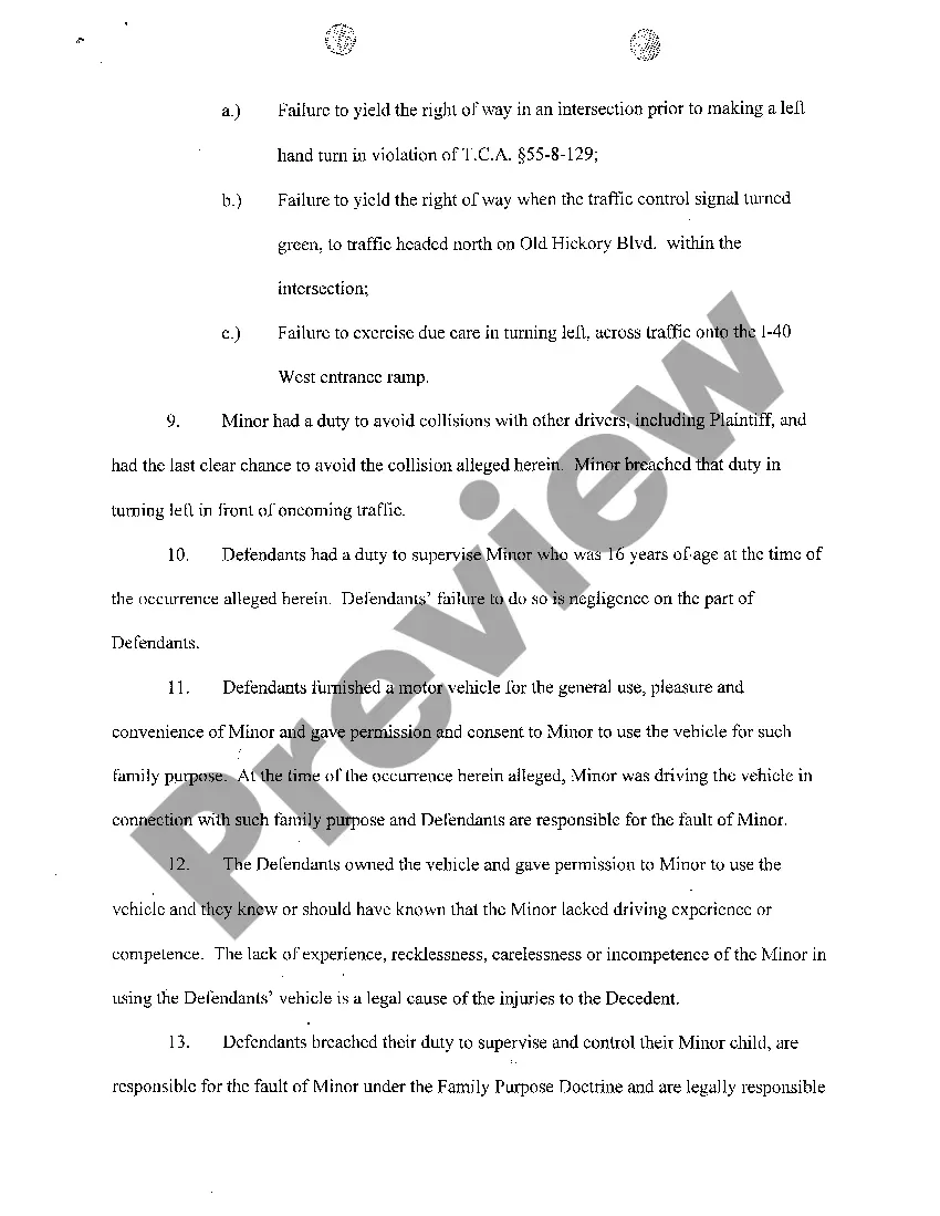 Preview A01 Complaint for Wrongful Death Due to Vehicular Accident