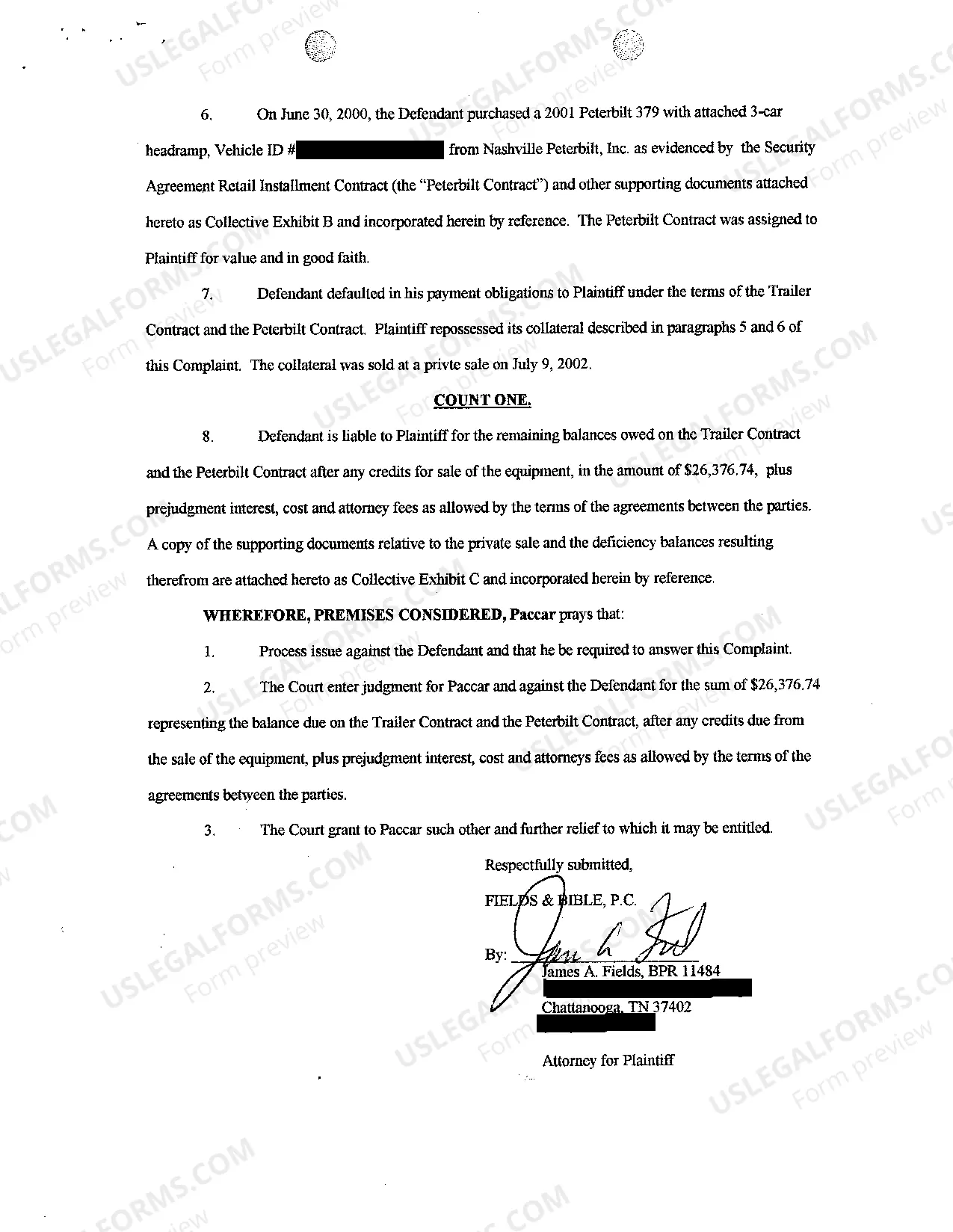 Preview A01 Complaint for repayment of equipment purchase contract